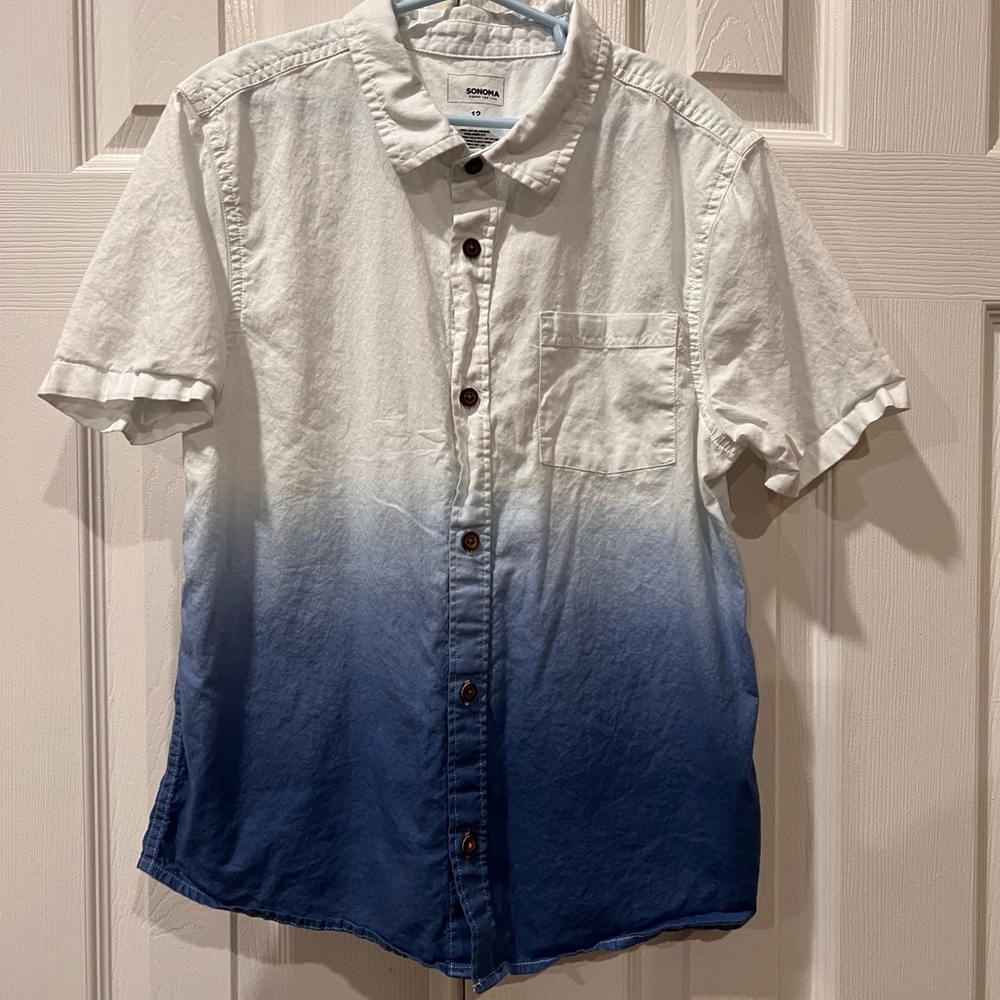 sonoma blue shirt ombré fade to white button down short sleeve 12